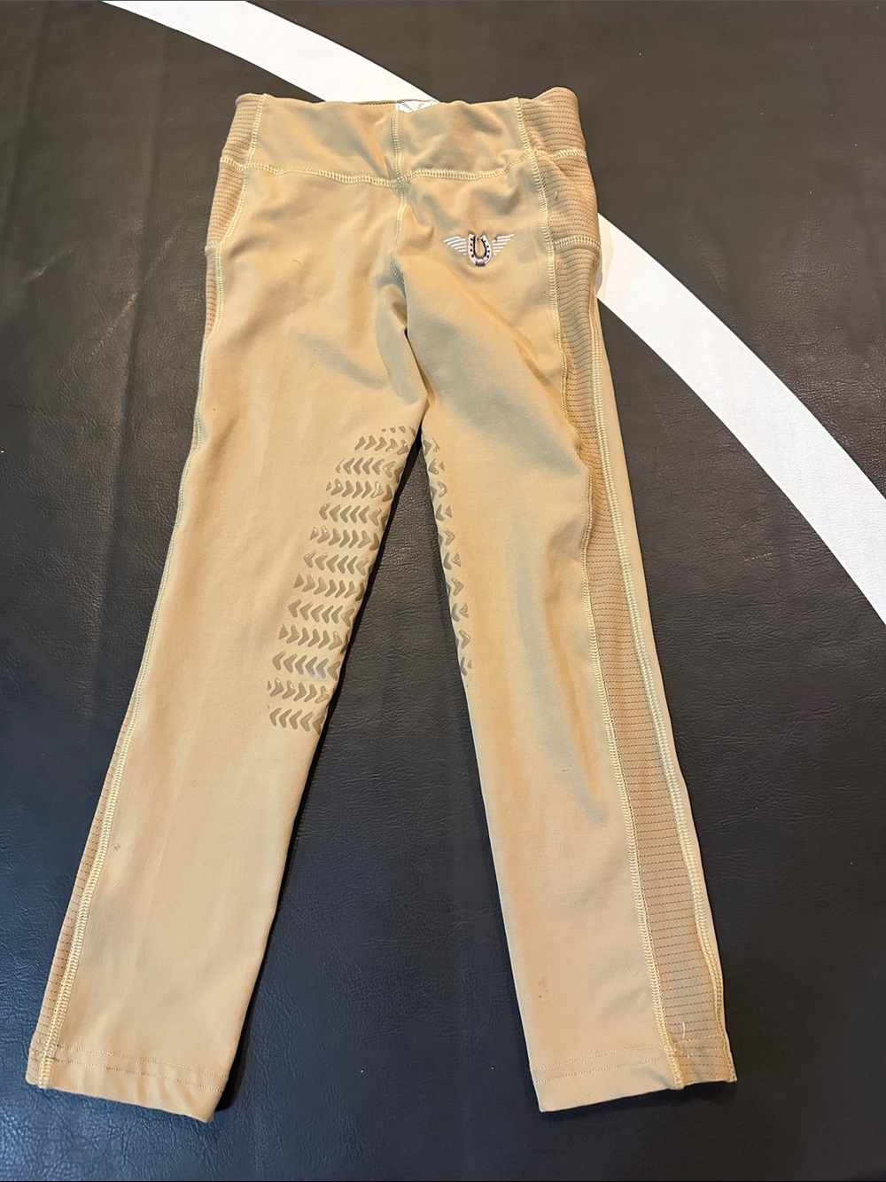 Kids Beige Grip-Panel Leggings